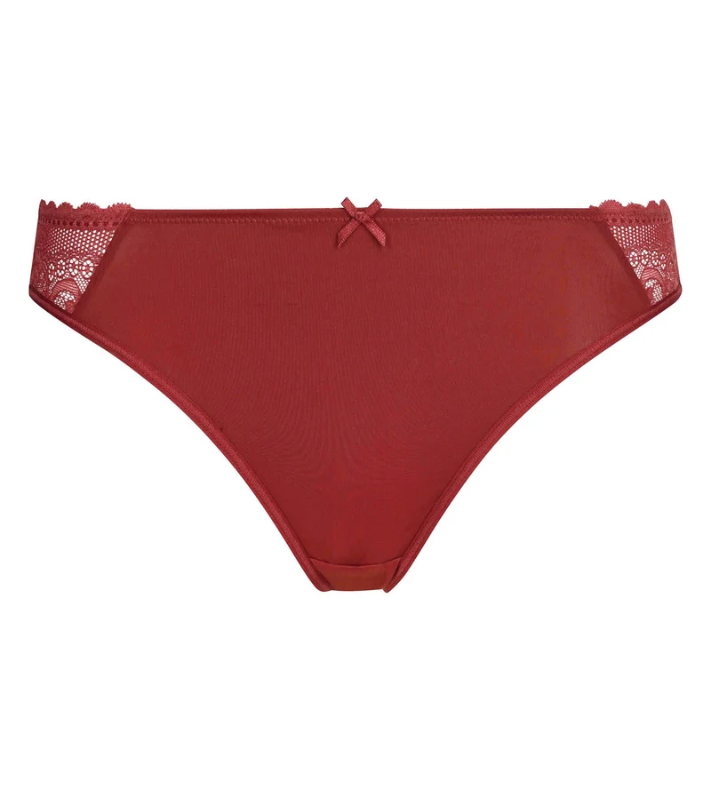 Culotte femme dentelle et résille florale Rouge Marronné Dim Féminine
