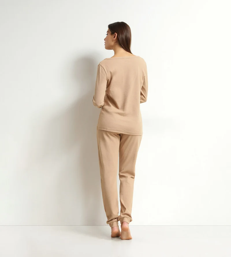 Ensemble pyjama femme col V en jersey Marron Dim Cosy Time