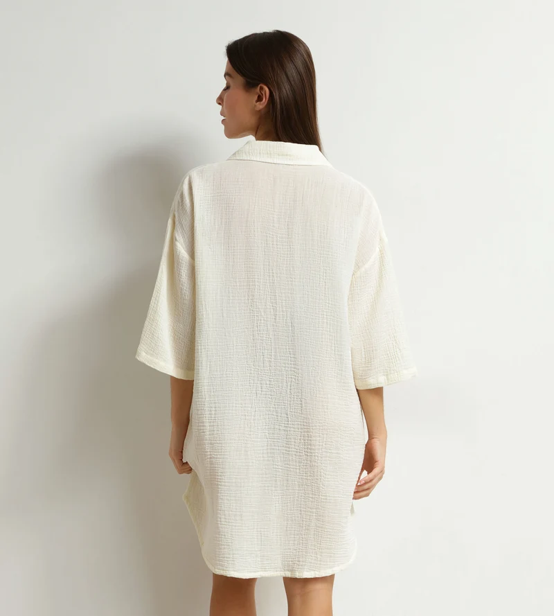 Robe de plage femme en gaze de coton Blanc Crème Dim