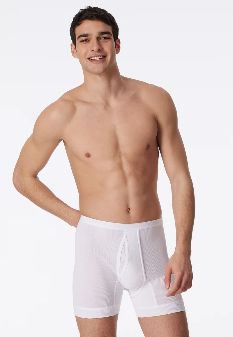 Enge Boxershorts lang Doppelripp mit Eingriff Weiss - Original Classics