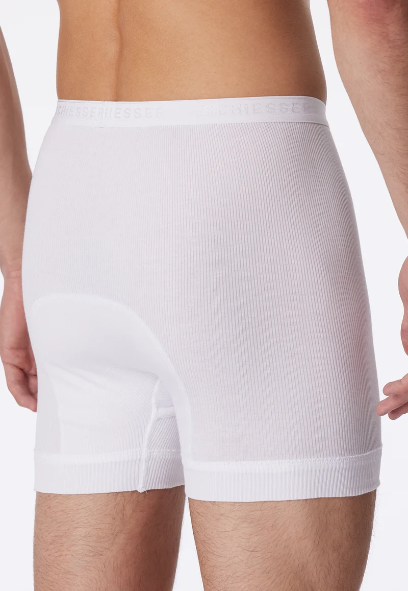 Enge Boxershorts lang Doppelripp mit Eingriff Weiss - Original Classics