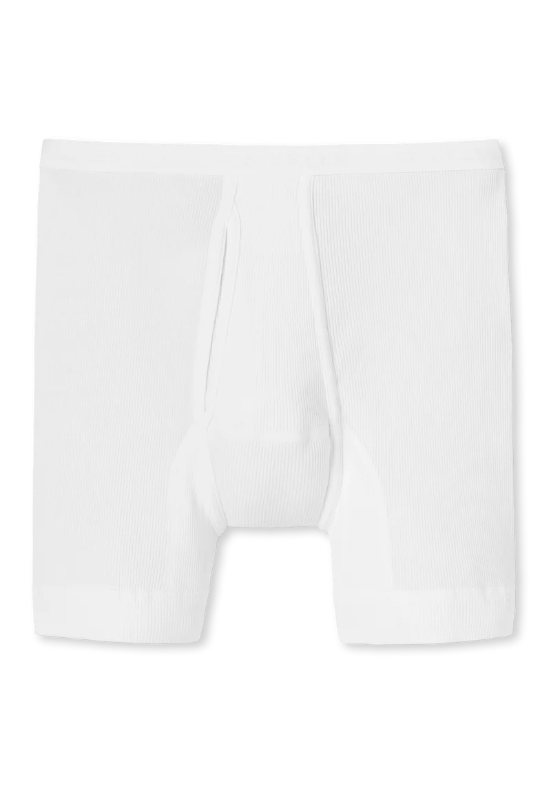 Enge Boxershorts lang Doppelripp mit Eingriff Weiss - Original Classics
