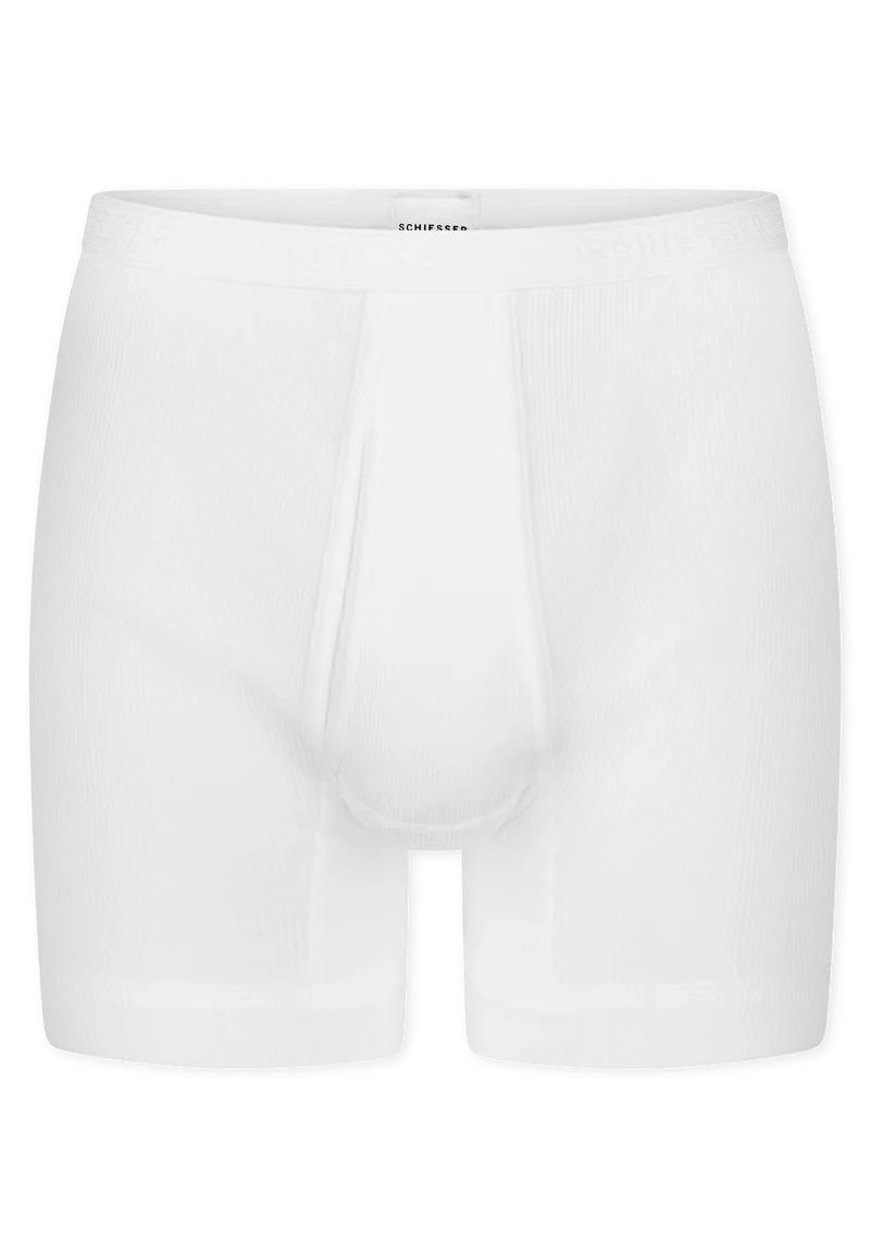 Enge Boxershorts lang Doppelripp mit Eingriff Weiss - Original Classics