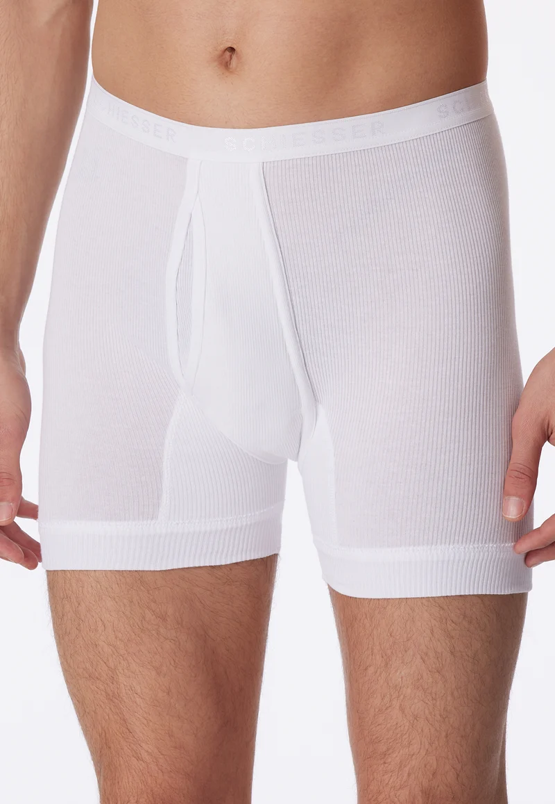 Enge Boxershorts lang Doppelripp mit Eingriff Weiss - Original Classics