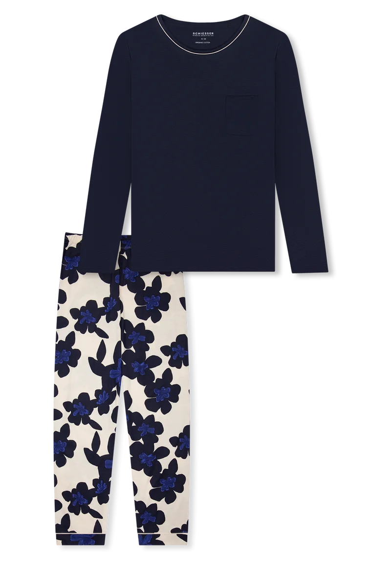 Schlafanzug Dunkelblau/Beige gemustert - Comfort Nightwear