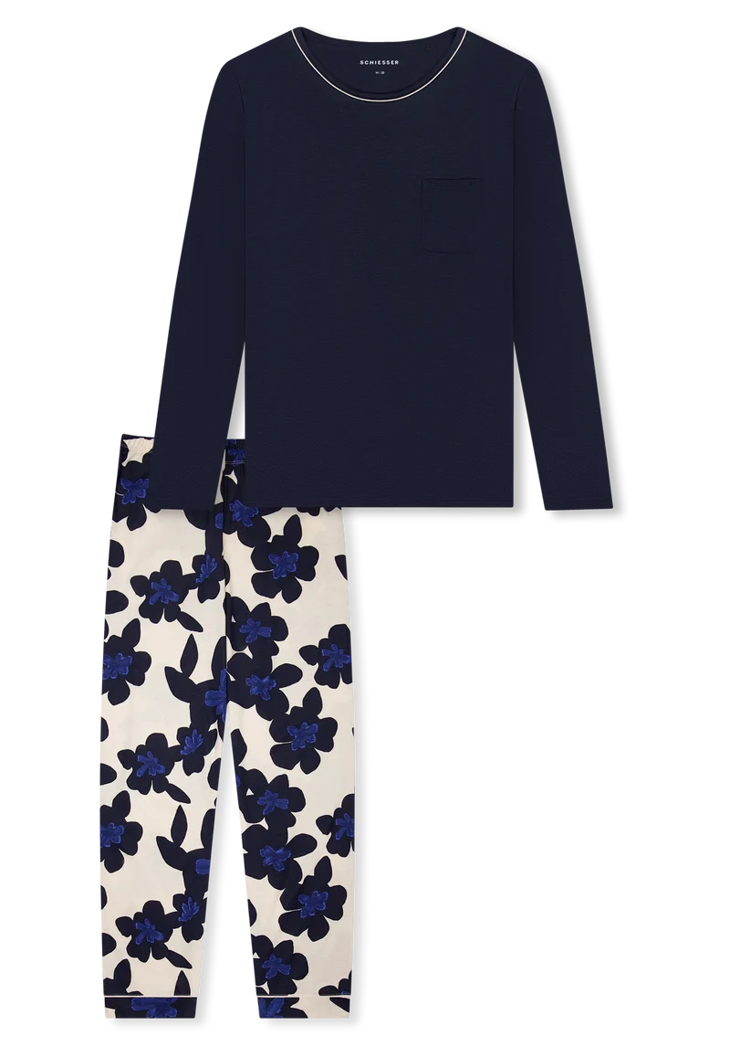 Schlafanzug Dunkelblau/Beige gemustert - Comfort Nightwear