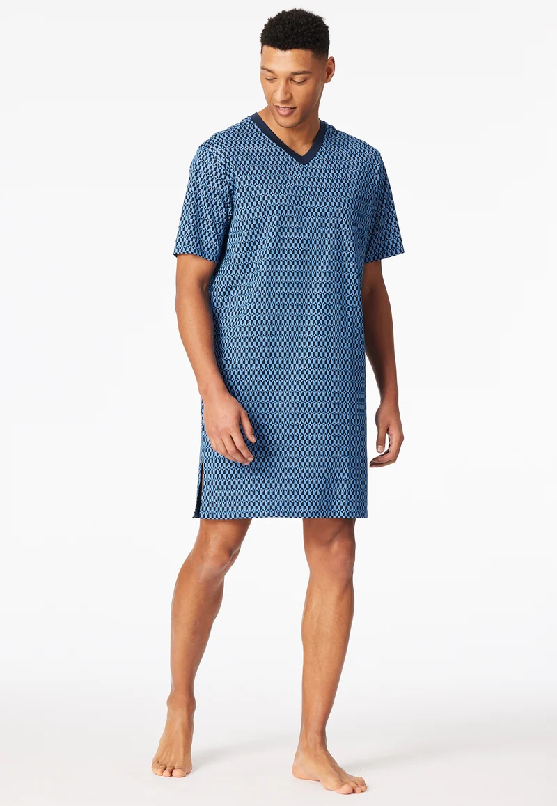 Nachthemd kurzarm Blau gemustert - Comfort Nightwear