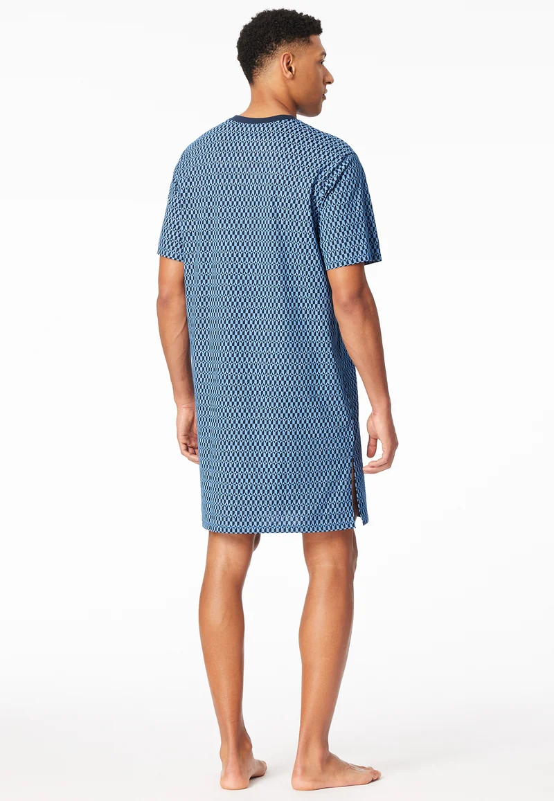 Nachthemd kurzarm Blau gemustert - Comfort Nightwear