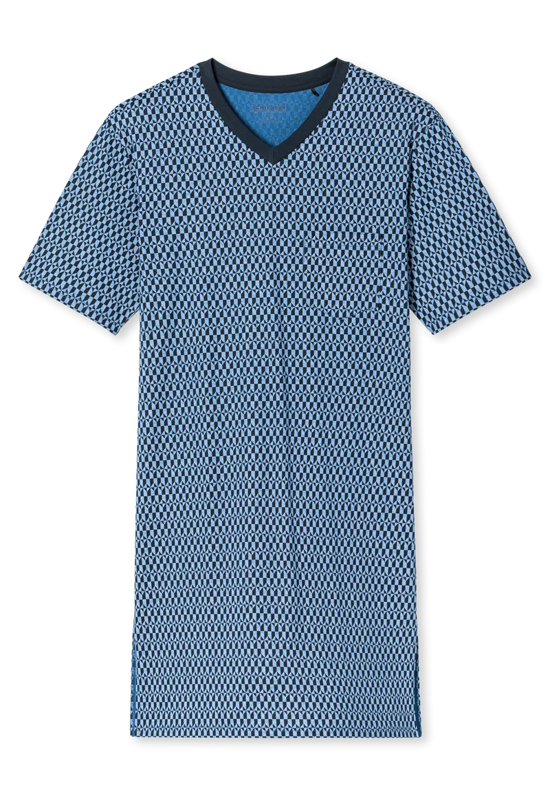 Nachthemd kurzarm Blau gemustert - Comfort Nightwear