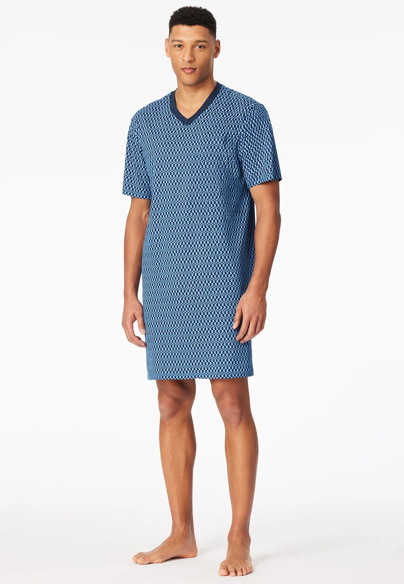 Nachthemd kurzarm Blau gemustert - Comfort Nightwear