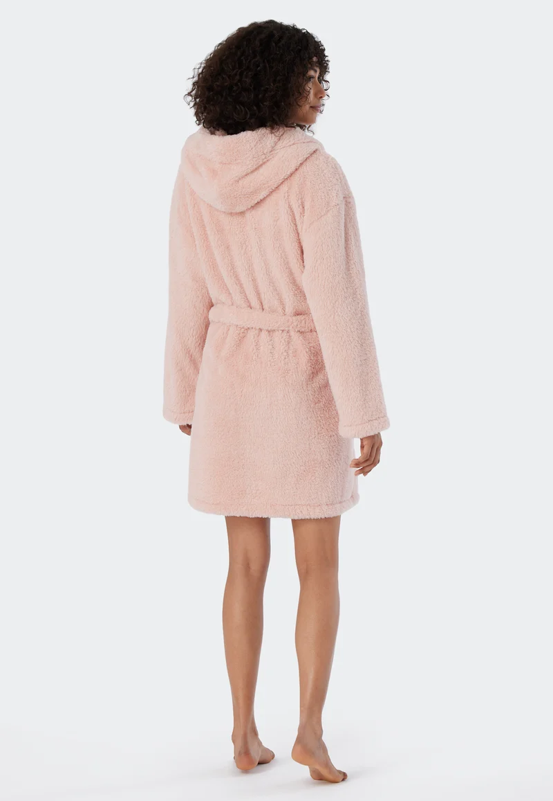 Morgenmantel mit Kapuze Teddy-Fleece Altrosa - Essentials
