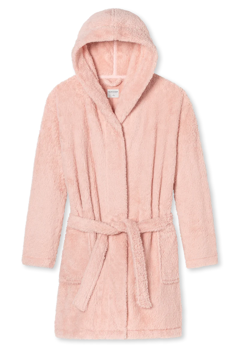 Morgenmantel mit Kapuze Teddy-Fleece Altrosa - Essentials