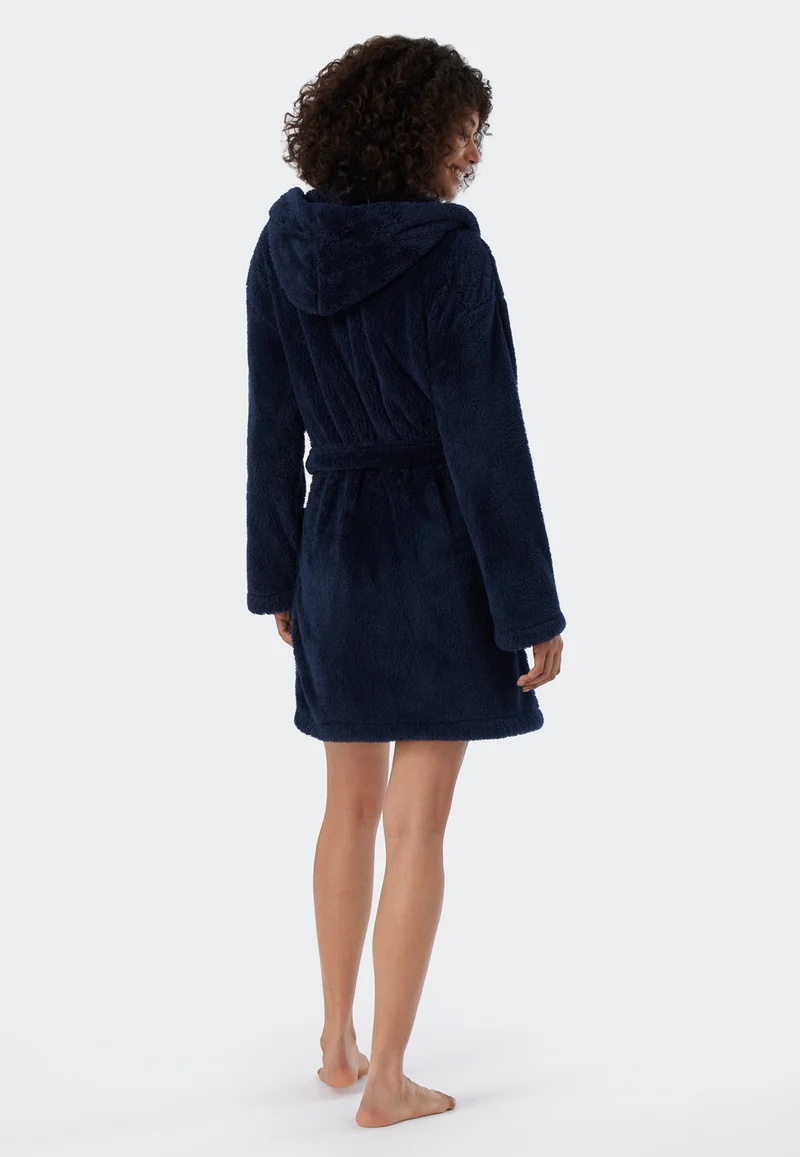 Morgenmantel mit Kapuze Teddy-Fleece Dunkelblau - Essentials