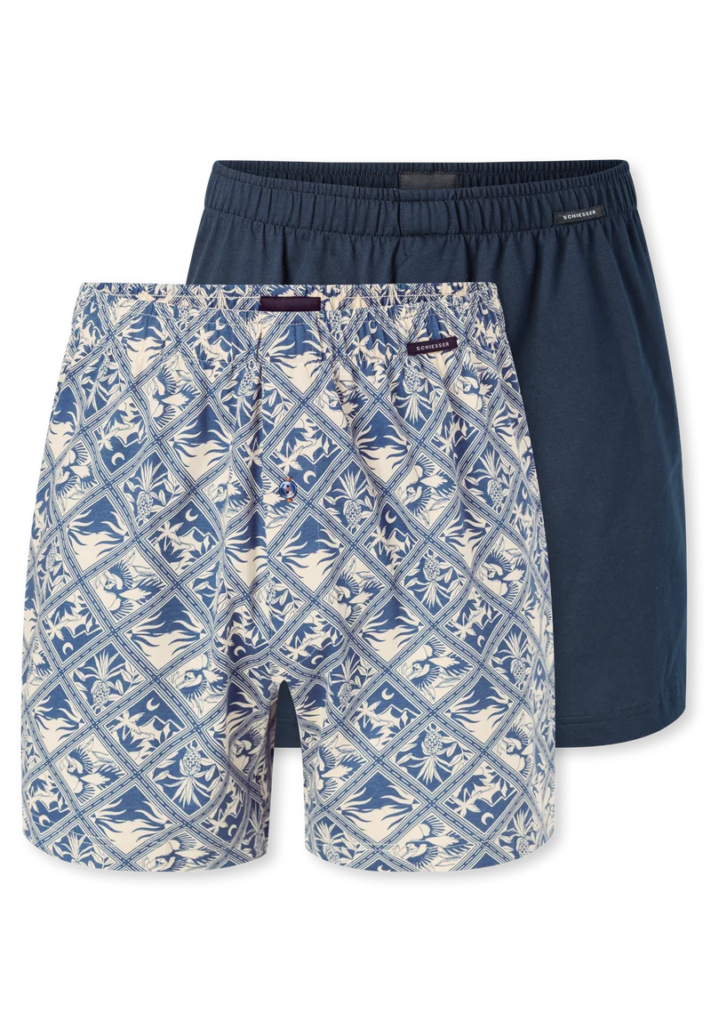 Boxershorts mit Knopfleiste 2er-Pack Blau/Weiss gemustert - Boxershorts Multipacks