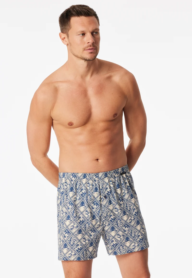 Boxershorts mit Knopfleiste 2er-Pack Blau/Weiss gemustert - Boxershorts Multipacks