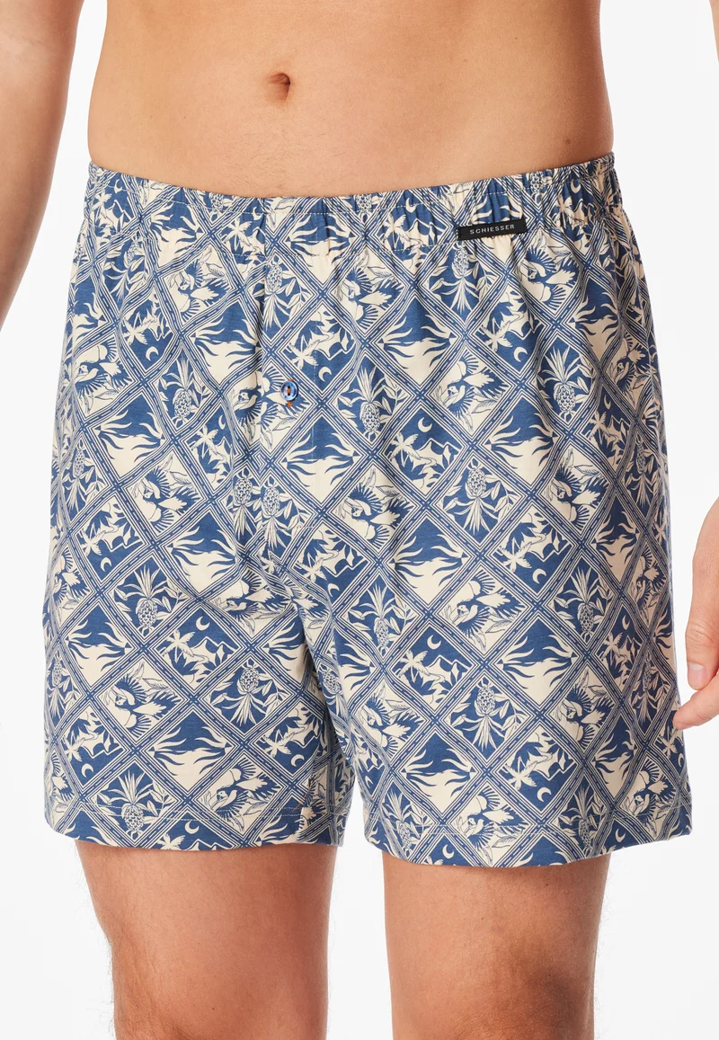 Boxershorts mit Knopfleiste 2er-Pack Blau/Weiss gemustert - Boxershorts Multipacks