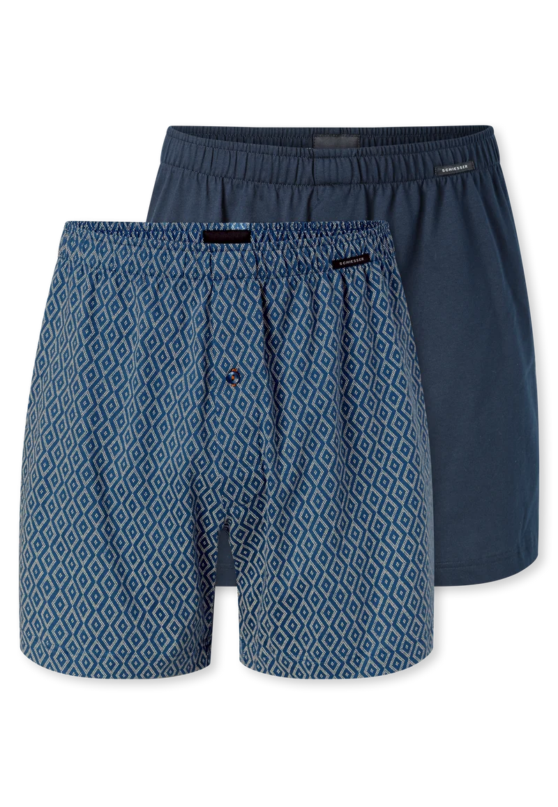Boxershorts mit Knopfleiste 2er-Pack Dunkelblau/Blau gemustert - Boxershorts Multipacks