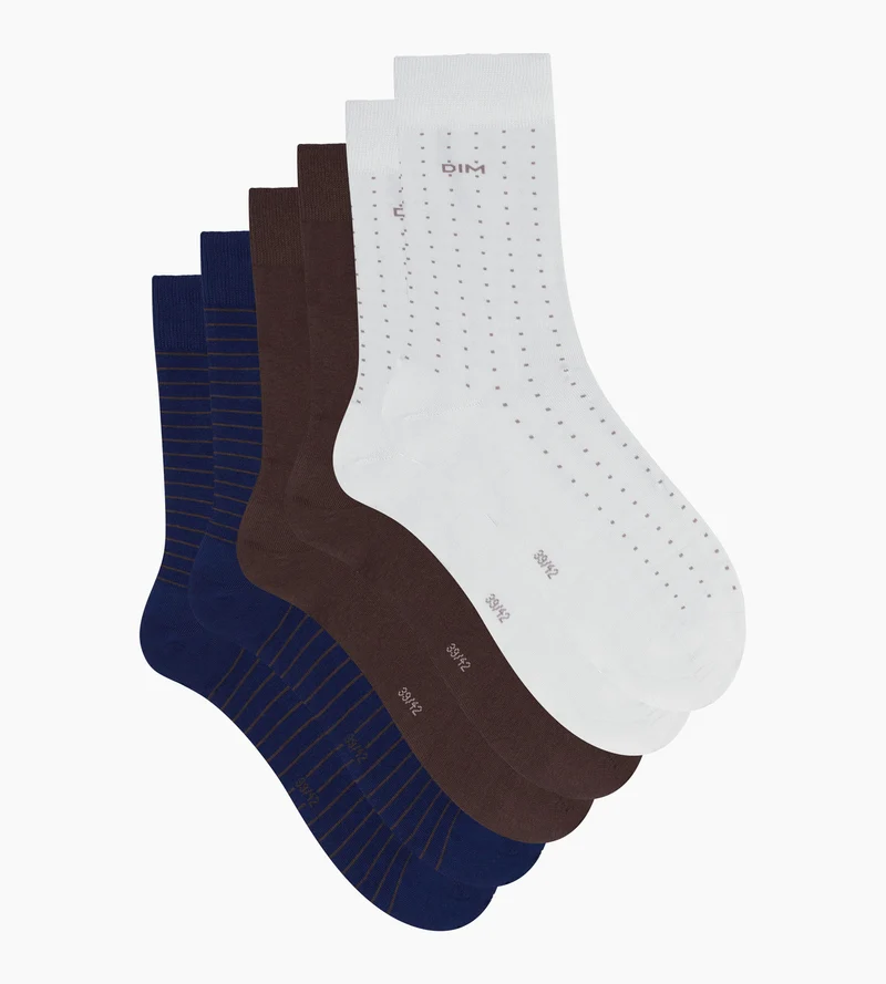 Lot de 3 paires de socquettes homme Bleu Ebene Gris Coton Style