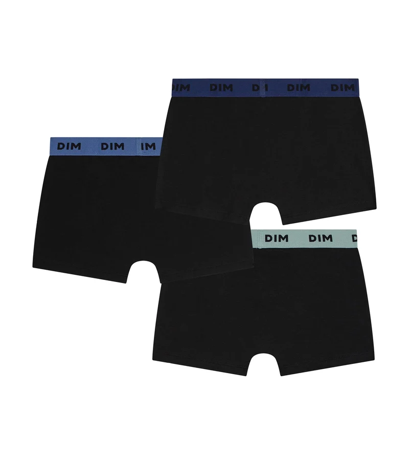 Lot de 3 boxers homme coton stretch noir ceinture colorée Bleu Lila Mix & Colors
