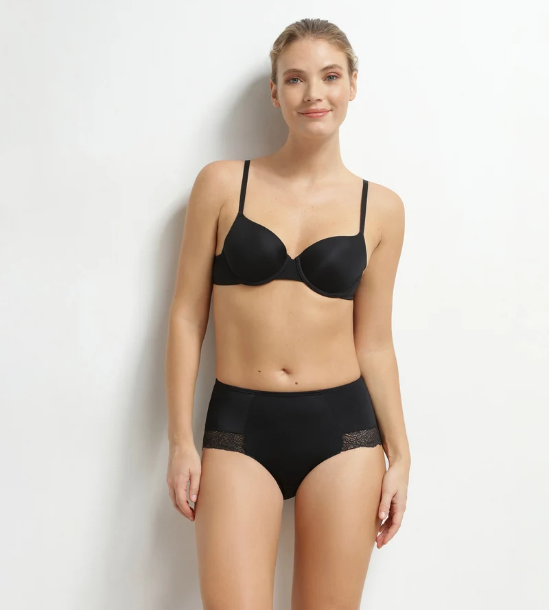 Culotte haute ventre plat en dentelle noire Dim Silhouette Essentiel