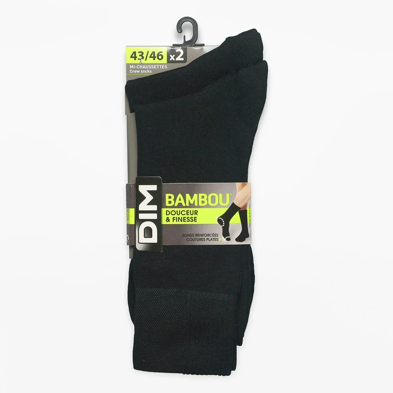 Lot de 2 paires de chaussettes homme Noir Dim Bambou