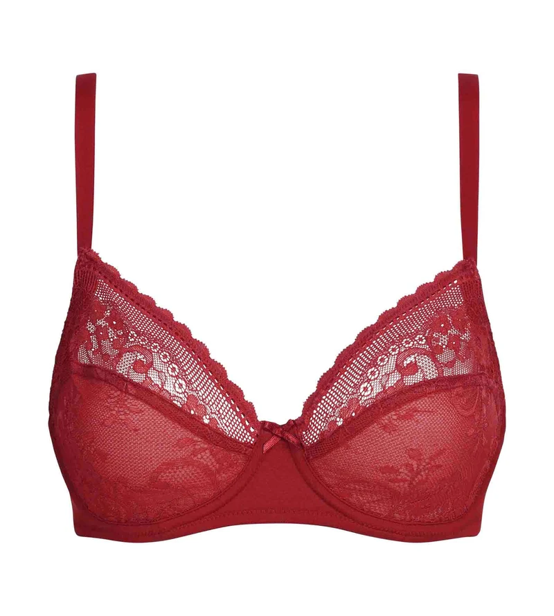 Soutien-gorge emboîtant dentelle et résille florale rouge brun Dim Féminine