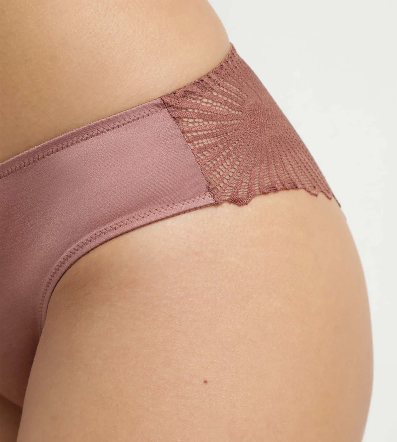 Culotte femme en satin et dentelle florale Marron Chocolove