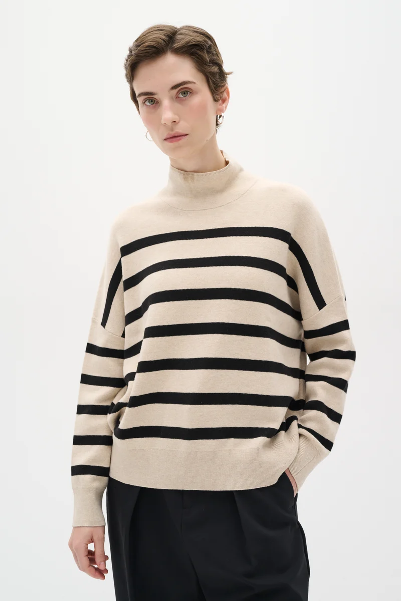 Pull rayé en coton avec col montant Tenley