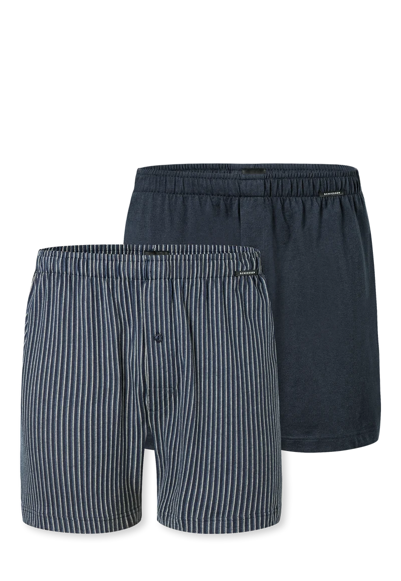 Boxershorts mit Knopfleiste 2er-Pack Dunkelblau/Weiss gestreift - Boxershorts Multipacks