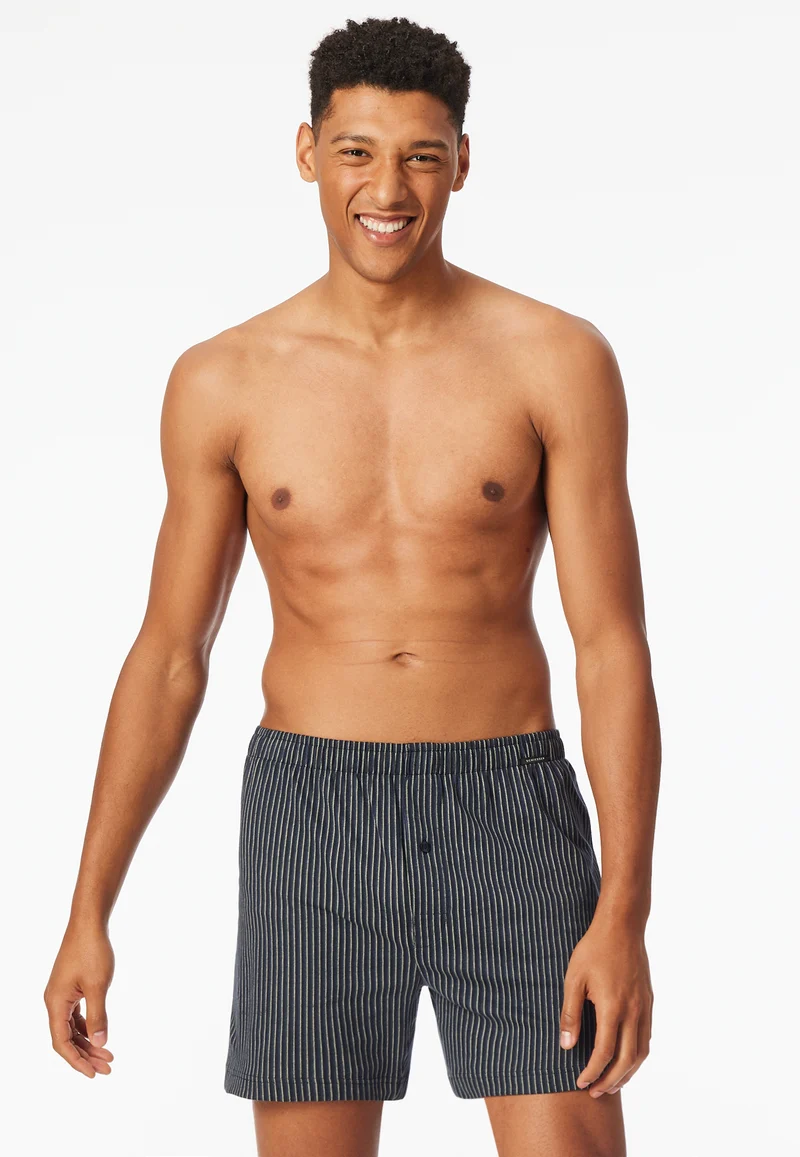 Boxershorts mit Knopfleiste 2er-Pack Dunkelblau/Weiss gestreift - Boxershorts Multipacks