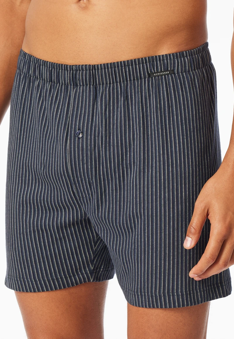 Boxershorts mit Knopfleiste 2er-Pack Dunkelblau/Weiss gestreift - Boxershorts Multipacks