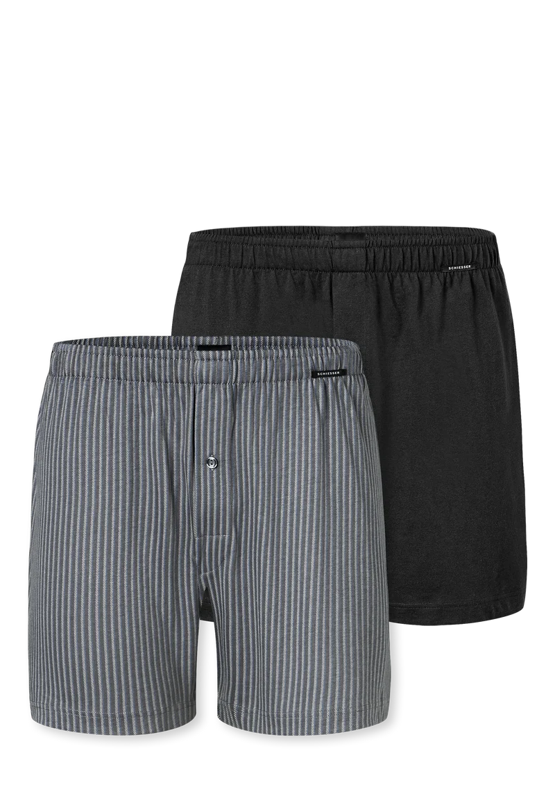 Boxershorts mit Knopfleiste 2er-Pack Grau/Schwarz gestreift - Boxershorts Multipacks