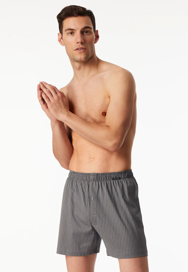 Boxershorts mit Knopfleiste 2er-Pack Grau/Schwarz gestreift - Boxershorts Multipacks