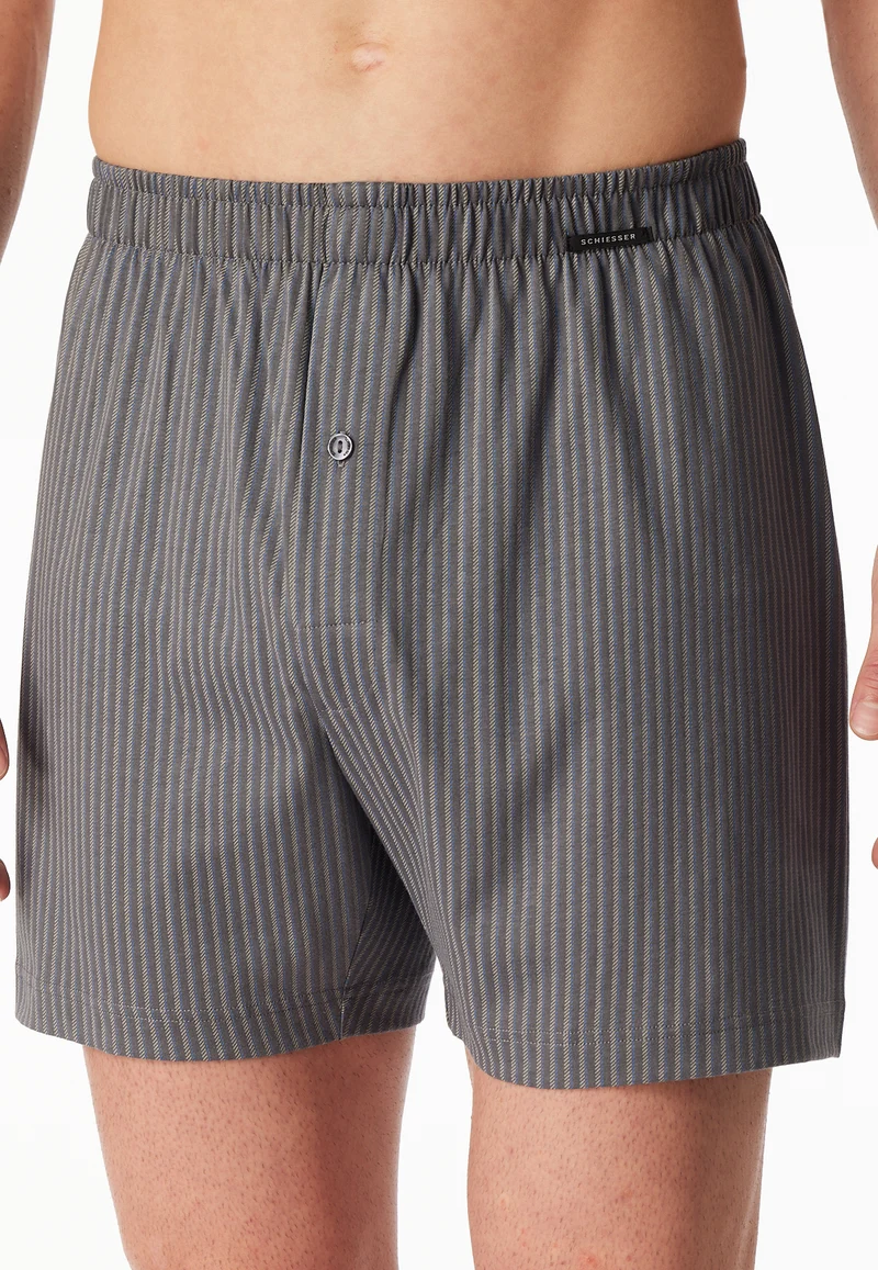 Boxershorts mit Knopfleiste 2er-Pack Grau/Schwarz gestreift - Boxershorts Multipacks