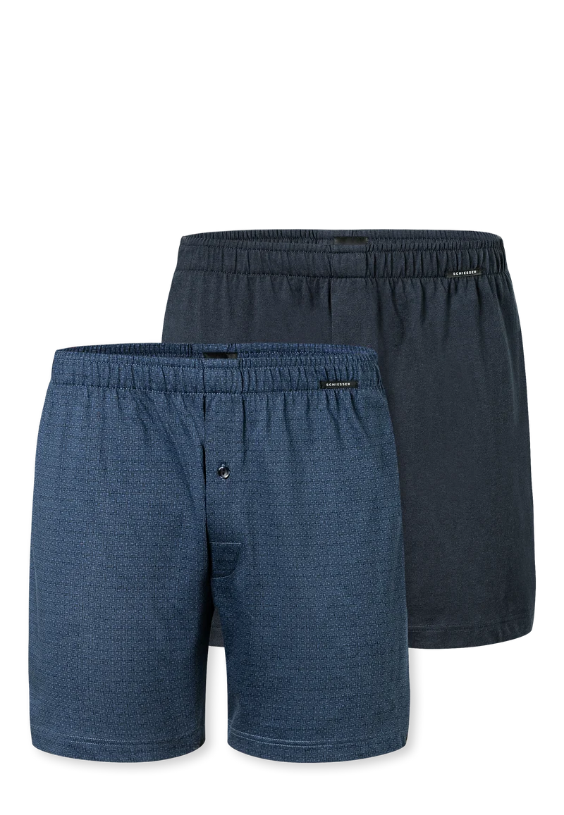 Boxershorts mit Knopfleiste 2er-Pack Dunkelblau gemustert - Boxershorts Multipacks