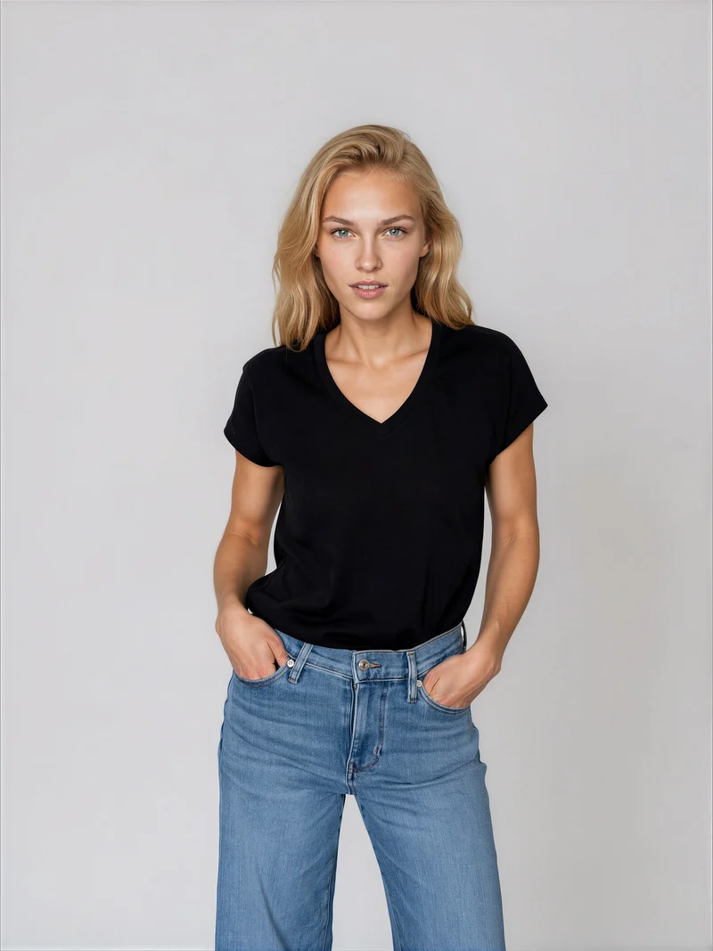 T-shirt effet lin à col V - Violetta