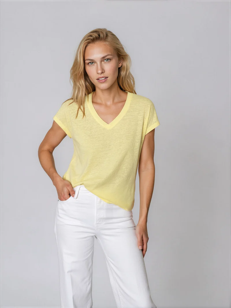T-shirt effet lin à col V - Violetta