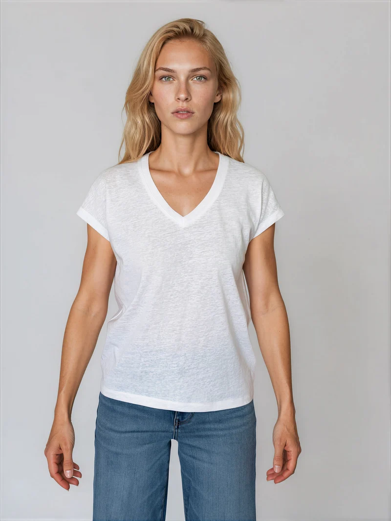 T-shirt effet lin à col V - Violetta
