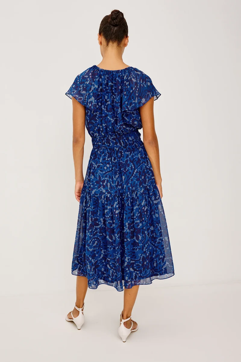 Robe midi fluide Mirielle à manches volantées