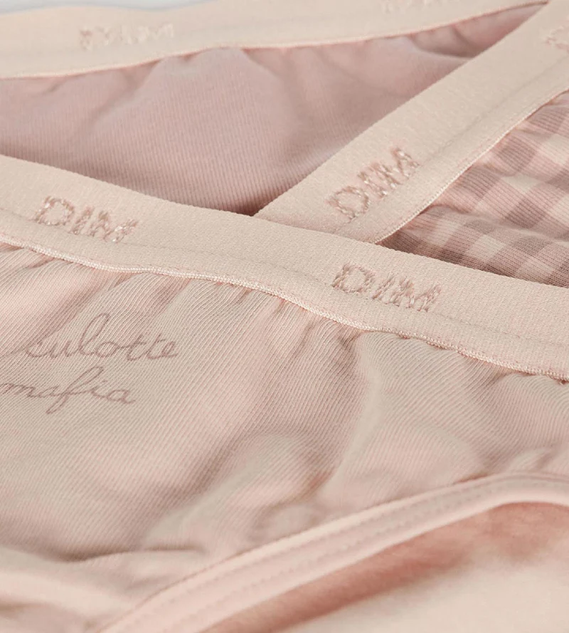 Lot de 3 culottes fille en coton stretch Mauve motif vichy Les Pockets