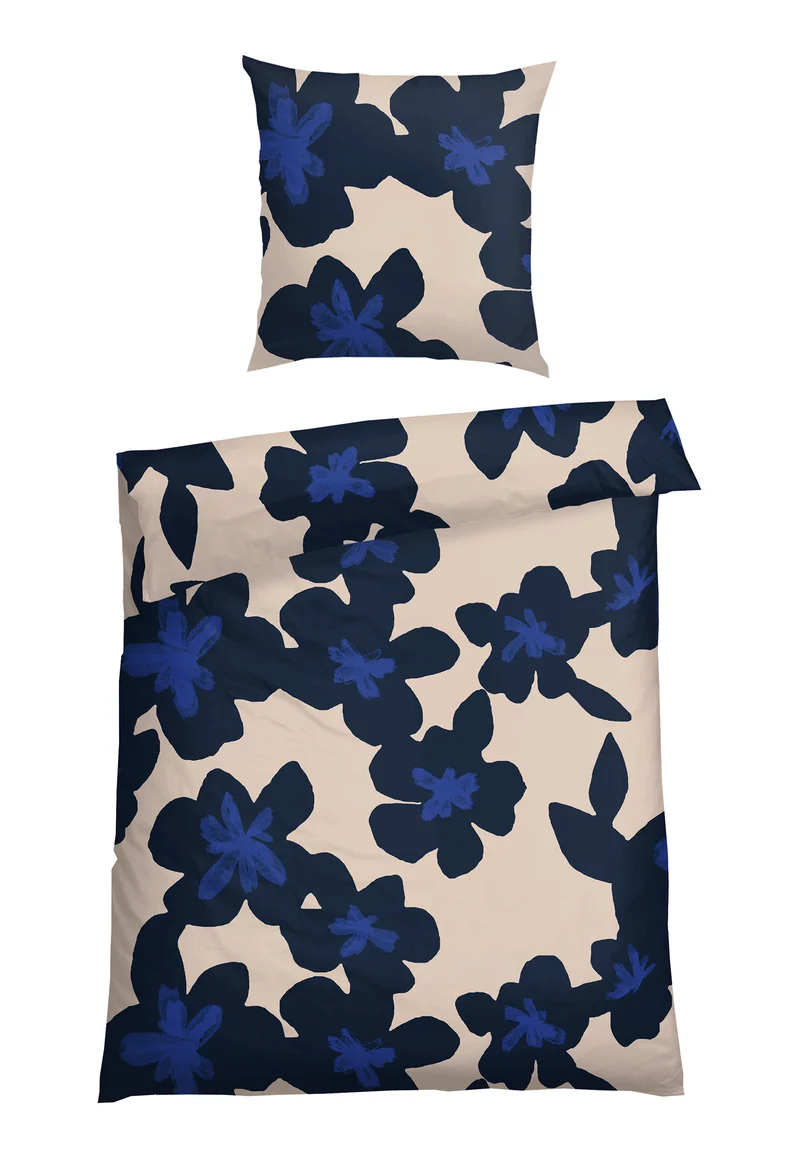 Bettwäscheset 2-teilig Beige/Blau gemustert - SCHIESSER Home