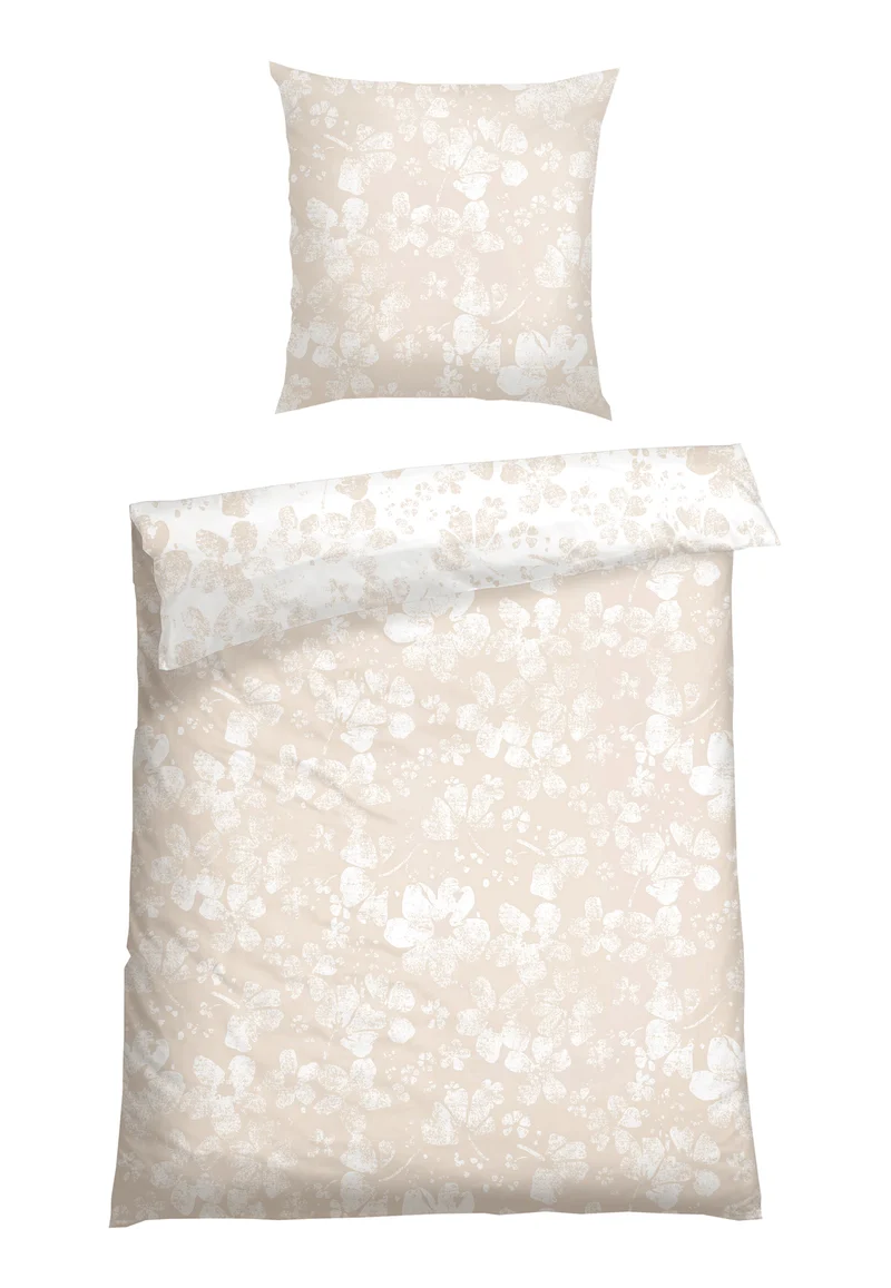 Bettwäscheset 2-teilig Satin Beige/Weiss gemustert - SCHIESSER Home