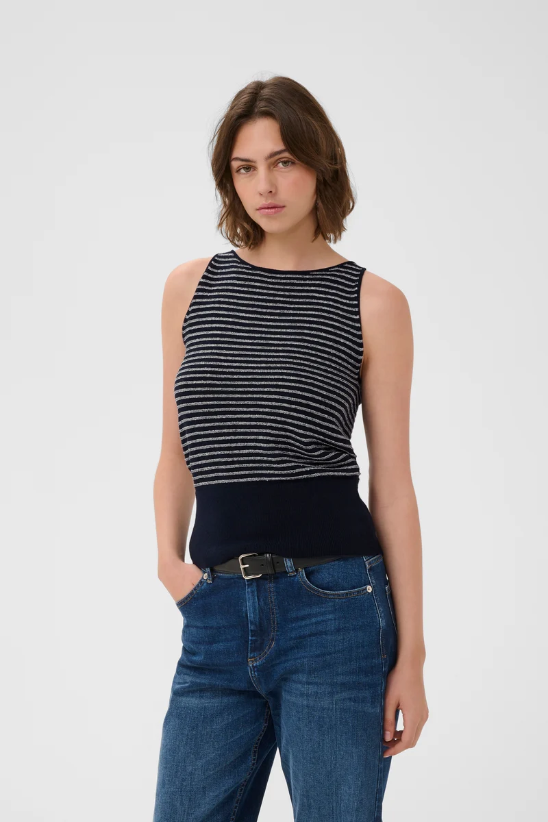 Pull Nola sans manches rayé à taille côtelée