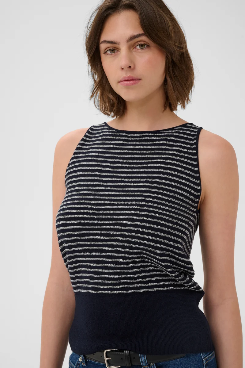 Pull Nola sans manches rayé à taille côtelée