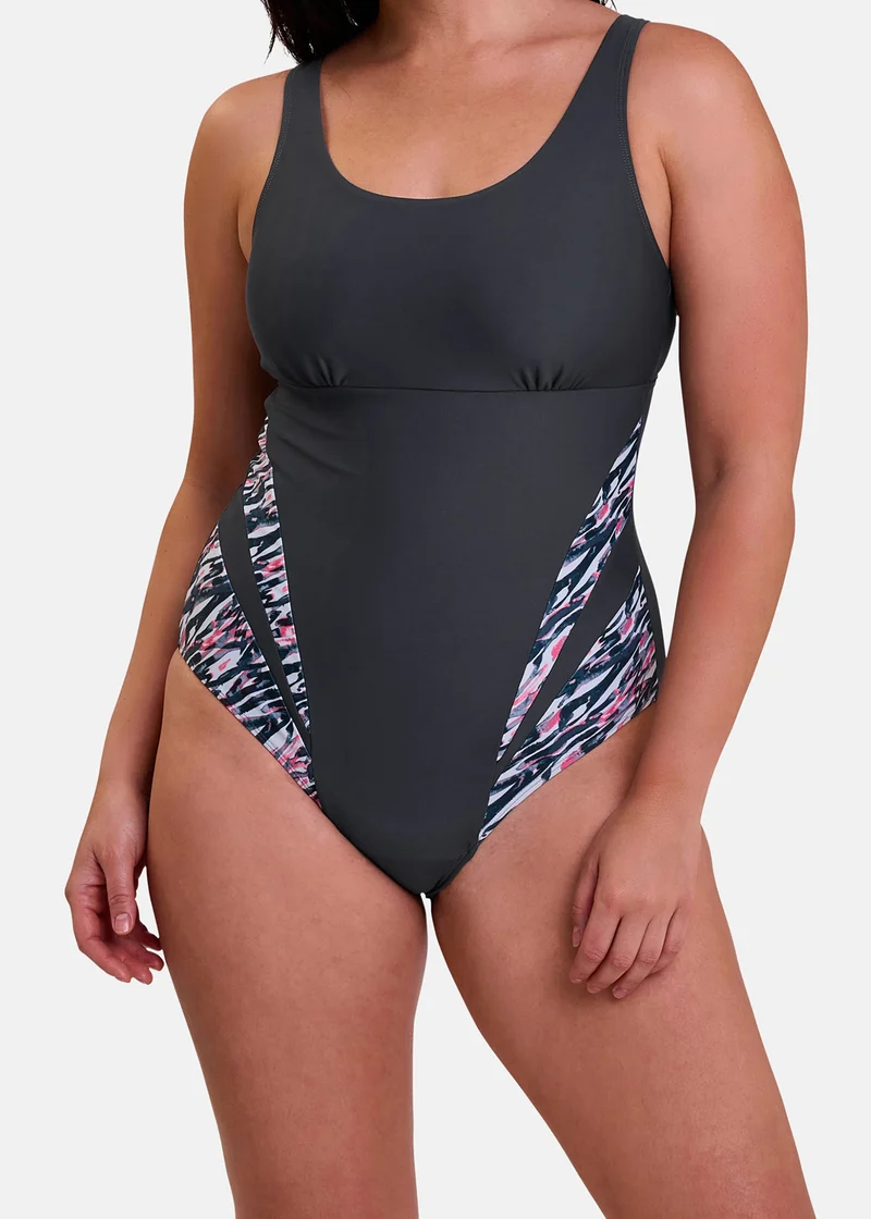Maillot de bain de natation une pièce sans armatures Bondi Beach Gris & Imprimé Graphique