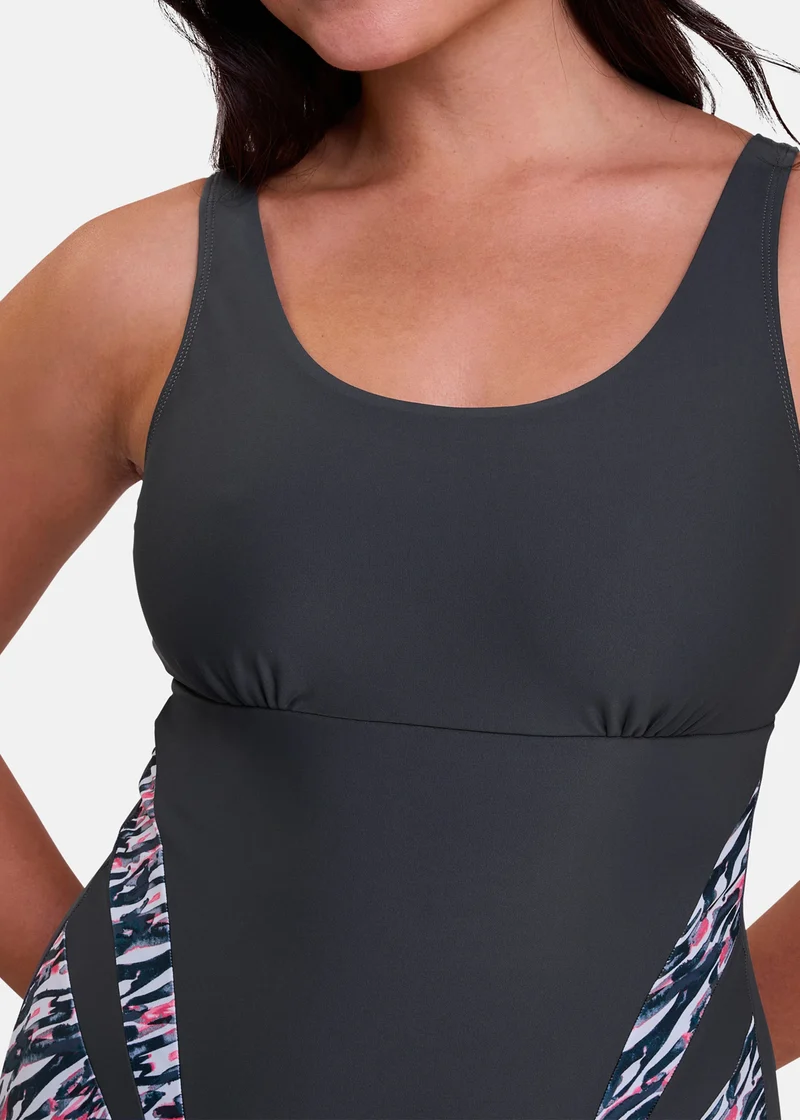 Maillot de bain de natation une pièce sans armatures Bondi Beach Gris & Imprimé Graphique