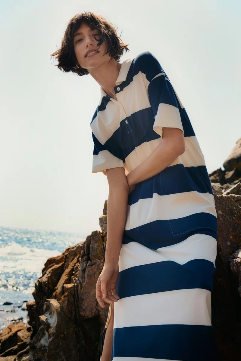 Robe polo longue à larges rayures Alise