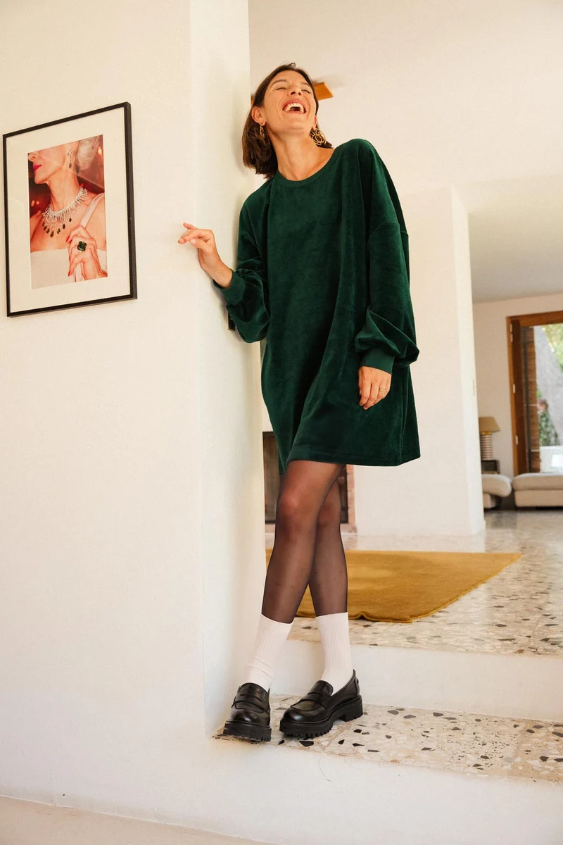 Robe Sweat Velours - Vert Foncé