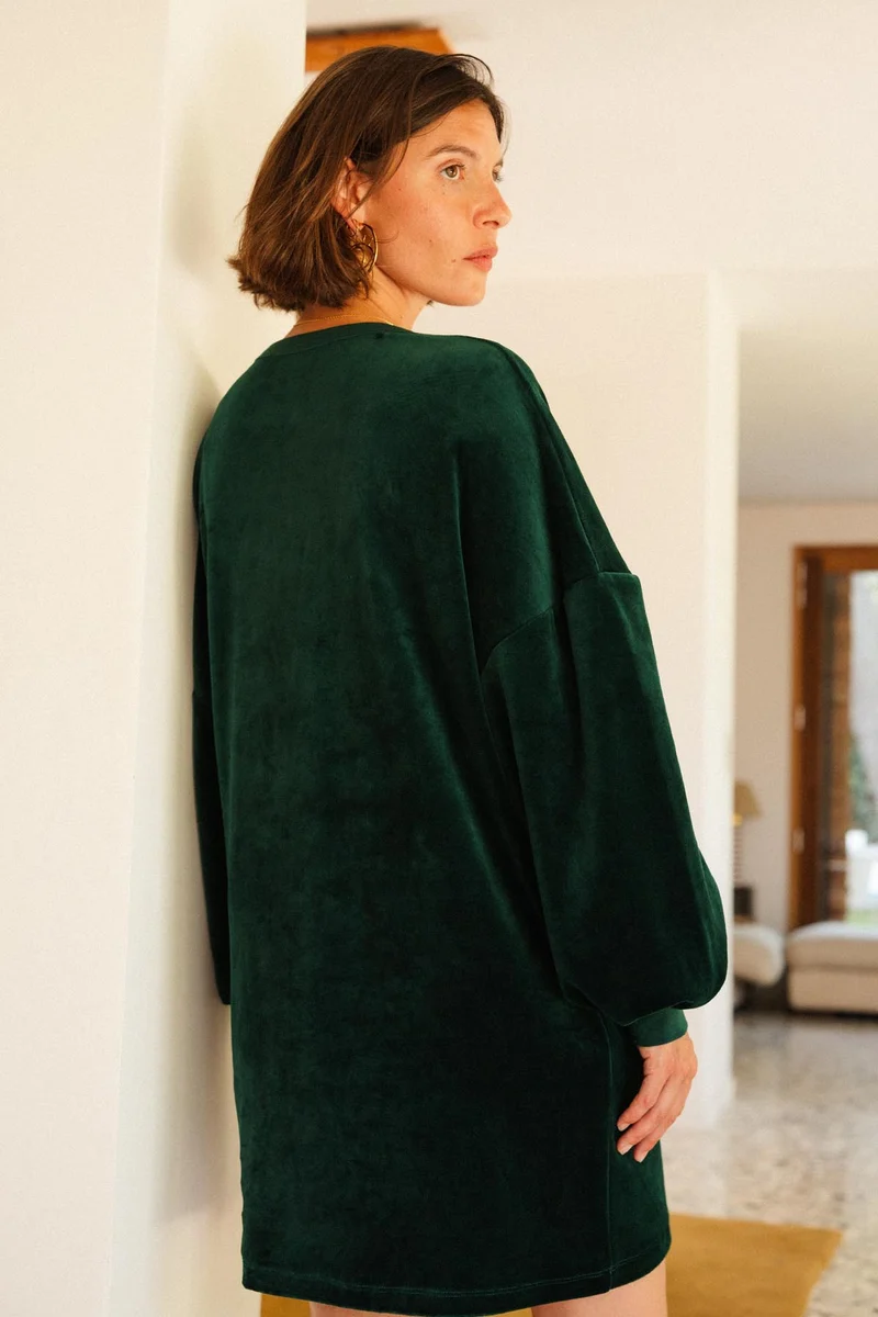 Robe Sweat Velours - Vert Foncé