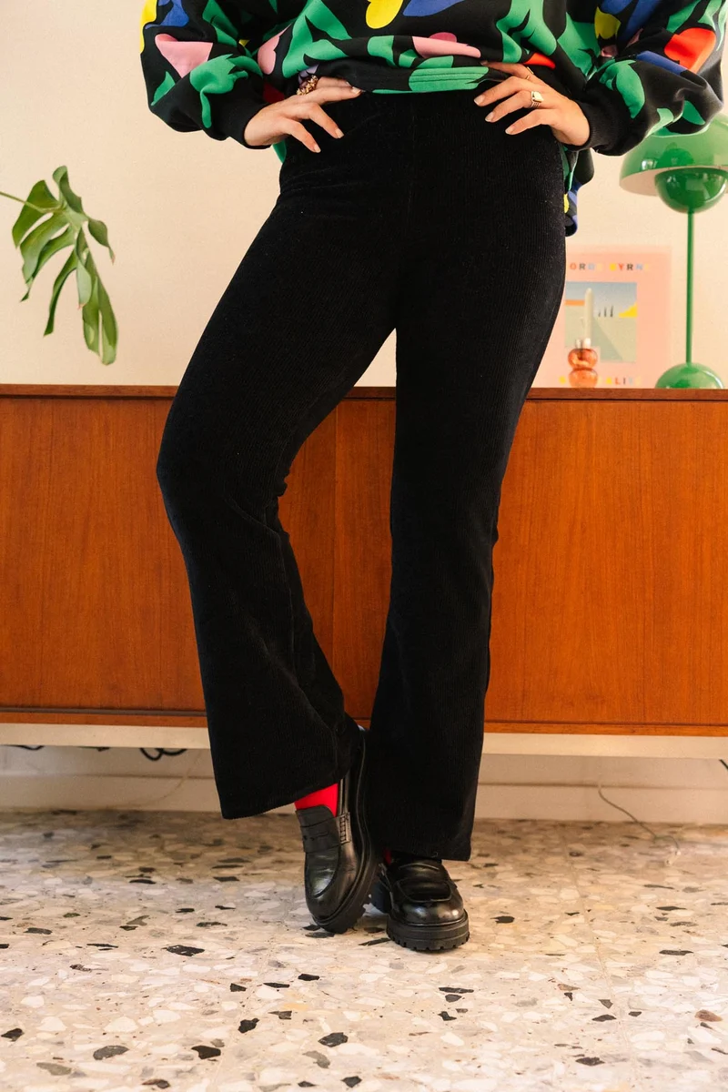 Pantalon Évasé Velours Côtelé - Noir